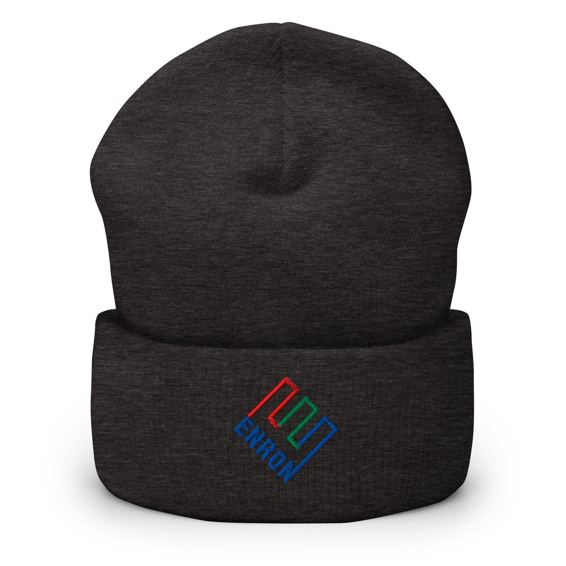 Enron Embroidered Knit Cuffed Beanie - Dark Grey