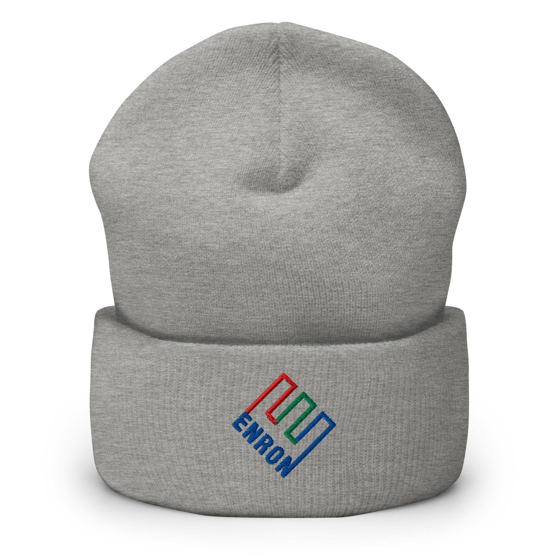 Enron Embroidered Knit Cuffed Beanie - Heather Grey
