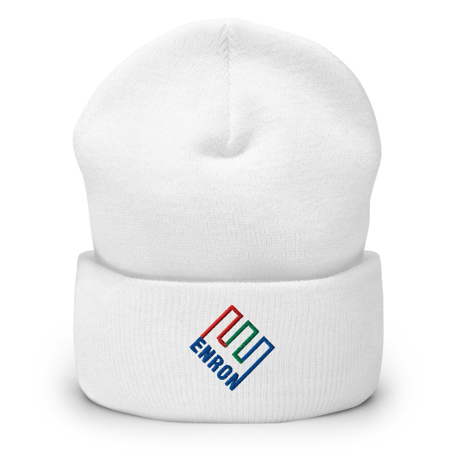 Enron Embroidered Knit Cuffed Beanie - White
