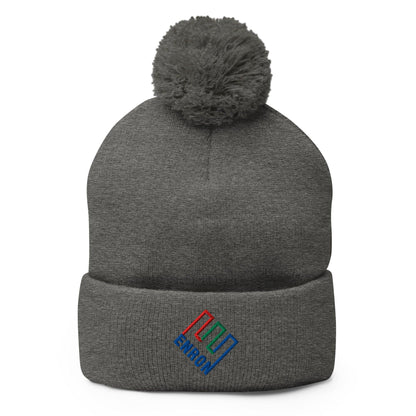 Enron Embroidered Knit Pom Beanie - Dark Heather Grey