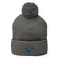 Enron Embroidered Knit Pom Beanie - Dark Heather Grey