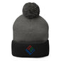 Enron Embroidered Knit Pom Beanie - Dark Heather Grey/ Black