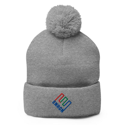 Enron Embroidered Knit Pom Beanie - Heather Grey
