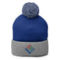 Enron Embroidered Knit Pom Beanie - Royal/ Heather Grey