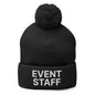 Event Staff Uniform Block Embroidered Knit Pom Beanie - Black