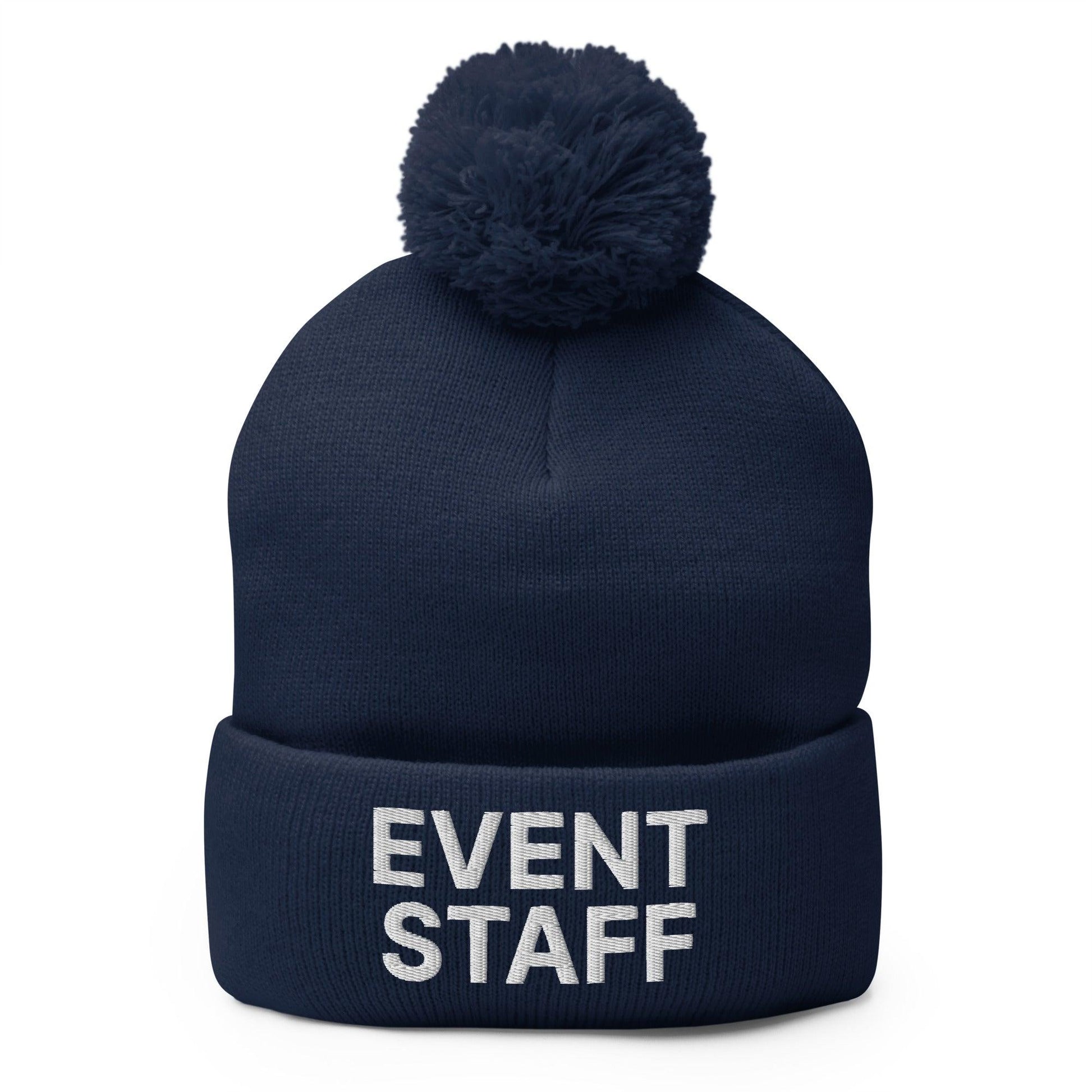 Event Staff Uniform Block Embroidered Knit Pom Beanie - Navy