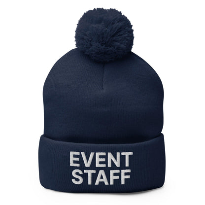 Event Staff Uniform Block Embroidered Knit Pom Beanie - Navy