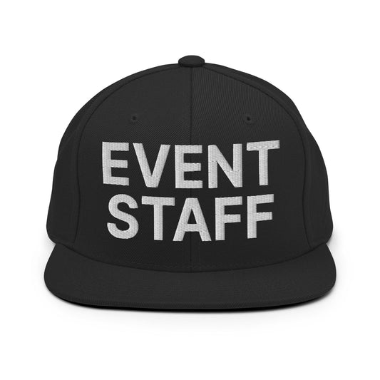 Event Staff Uniform Work Embroidered Flat Bill Brim Snapback Hat - Black