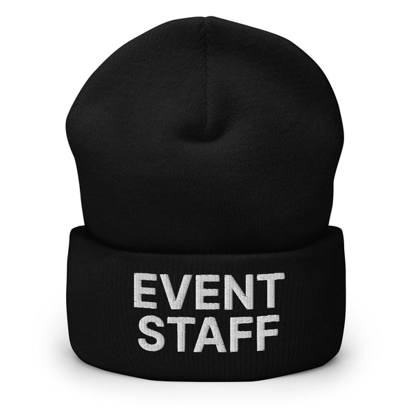 Event Staff Uniform Work Embroidered Knit Cuffed Beanie - Black
