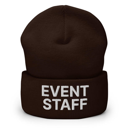 Event Staff Uniform Work Embroidered Knit Cuffed Beanie - Brown