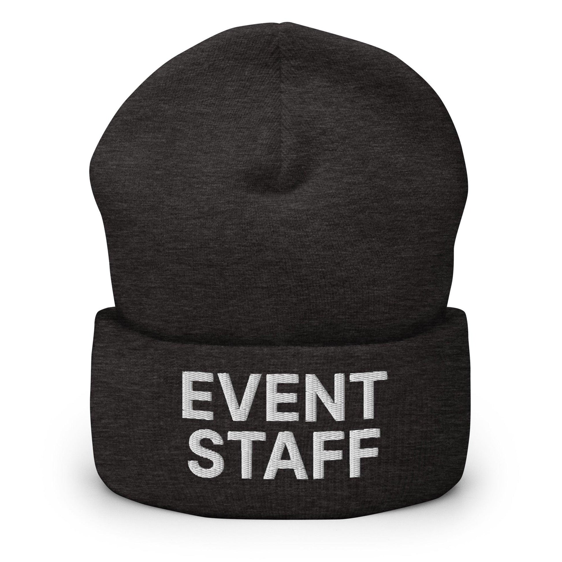 Event Staff Uniform Work Embroidered Knit Cuffed Beanie - Dark Grey