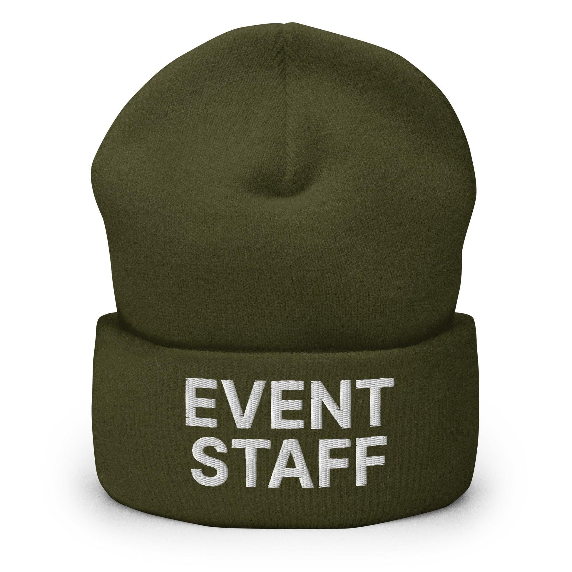 Event Staff Uniform Work Embroidered Knit Cuffed Beanie - Olive