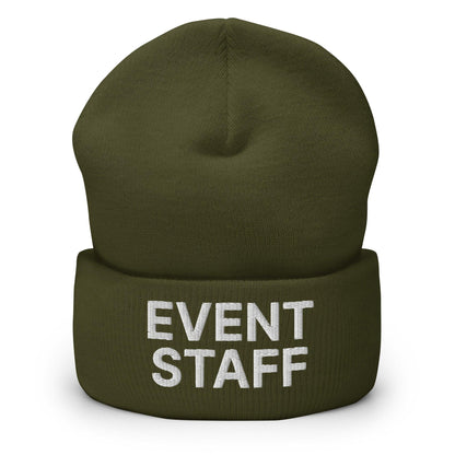 Event Staff Uniform Work Embroidered Knit Cuffed Beanie - Olive