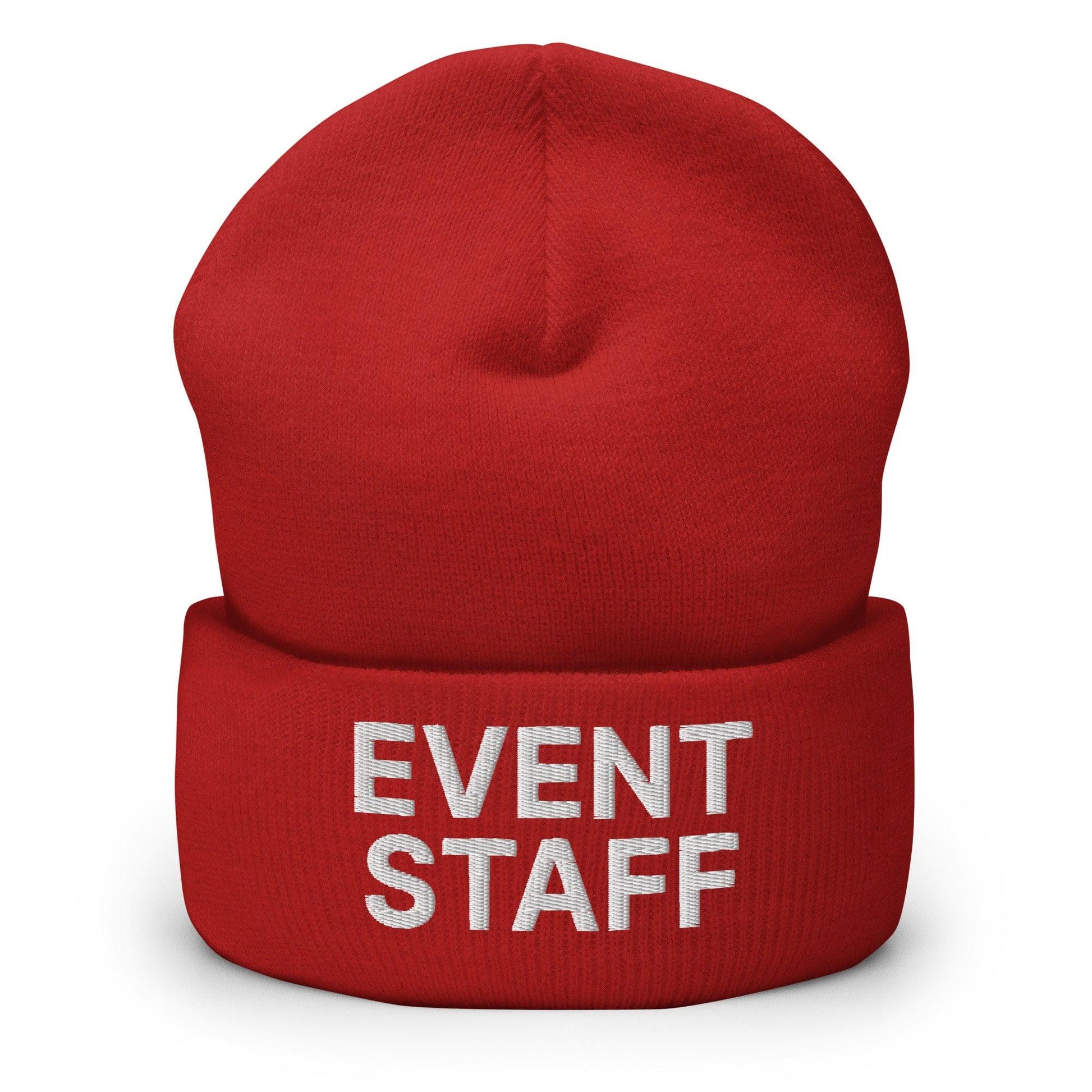 Event Staff Uniform Work Embroidered Knit Cuffed Beanie - Red