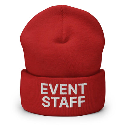 Event Staff Uniform Work Embroidered Knit Cuffed Beanie - Red
