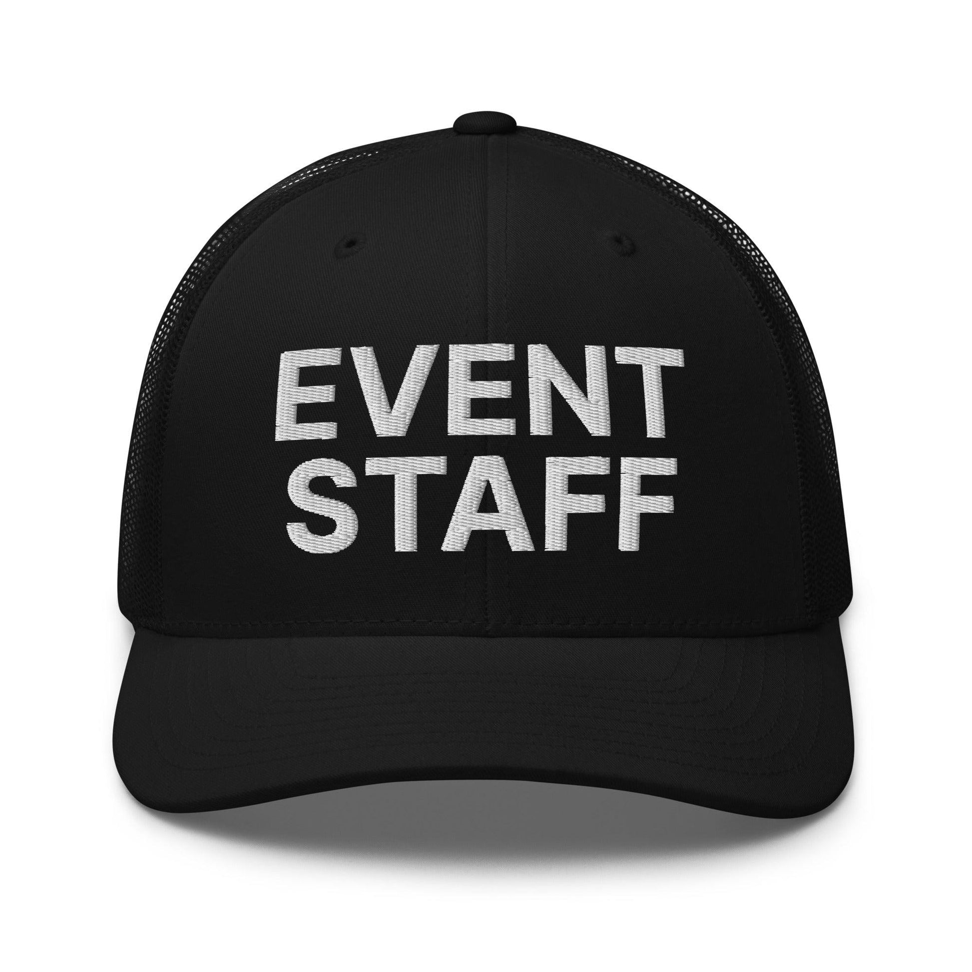 Event Staff Work Block Embroidered Mesh Trucker Hat - Black