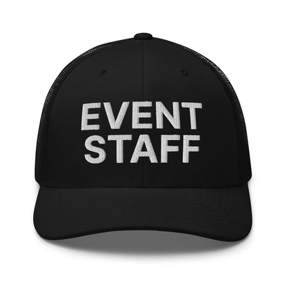 Event Staff Work Block Embroidered Mesh Trucker Hat - Black