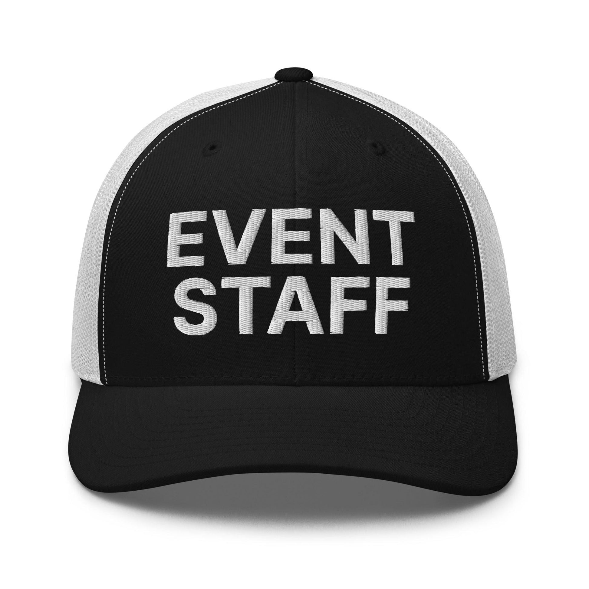 Event Staff Work Block Embroidered Mesh Trucker Hat - Black/ White