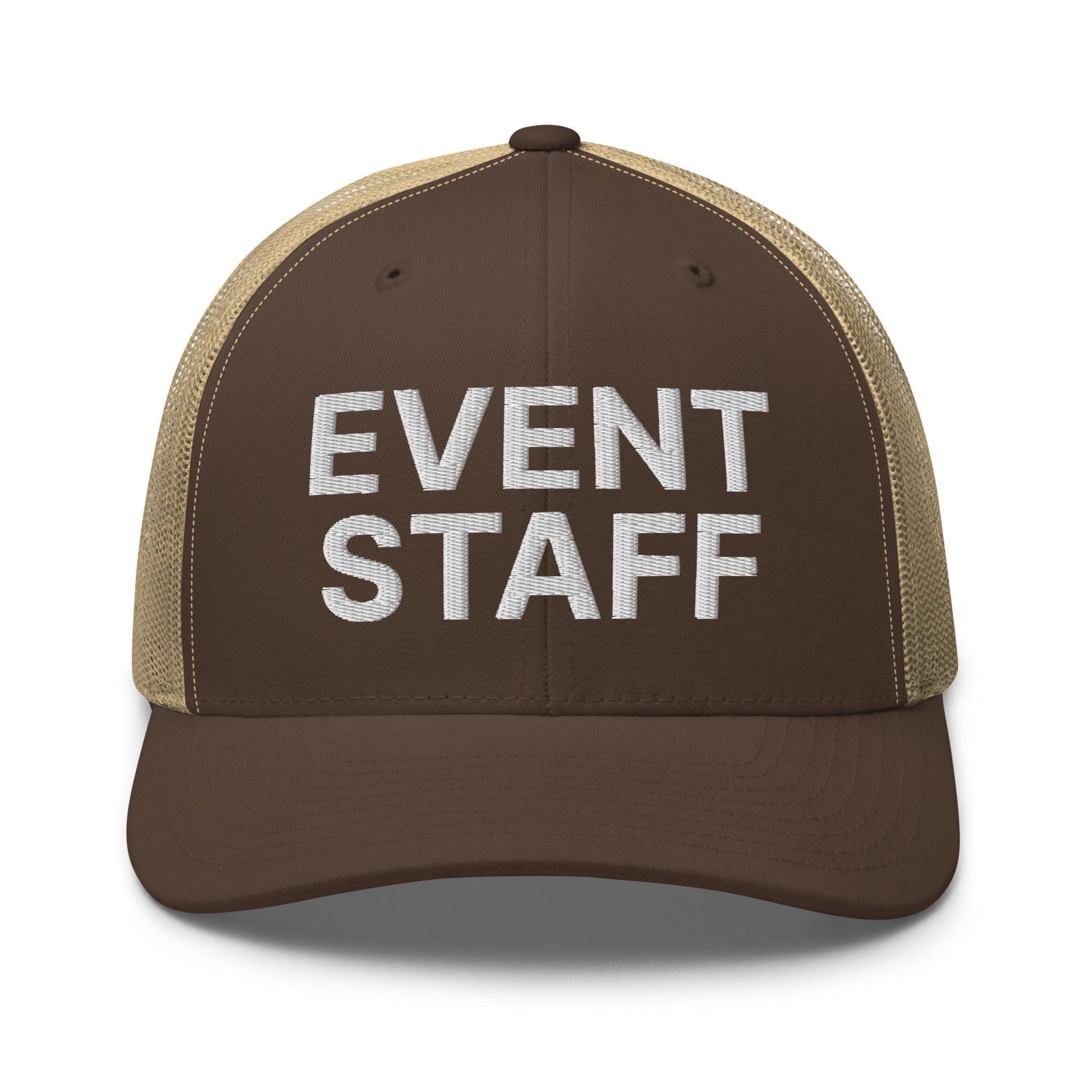 Event Staff Work Block Embroidered Mesh Trucker Hat - Brown/ Khaki