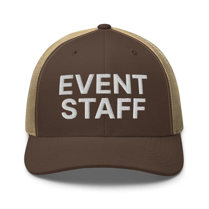 Event Staff Work Block Embroidered Mesh Trucker Hat - Brown/ Khaki