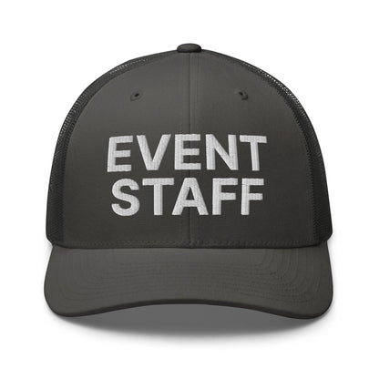 Event Staff Work Block Embroidered Mesh Trucker Hat - Charcoal
