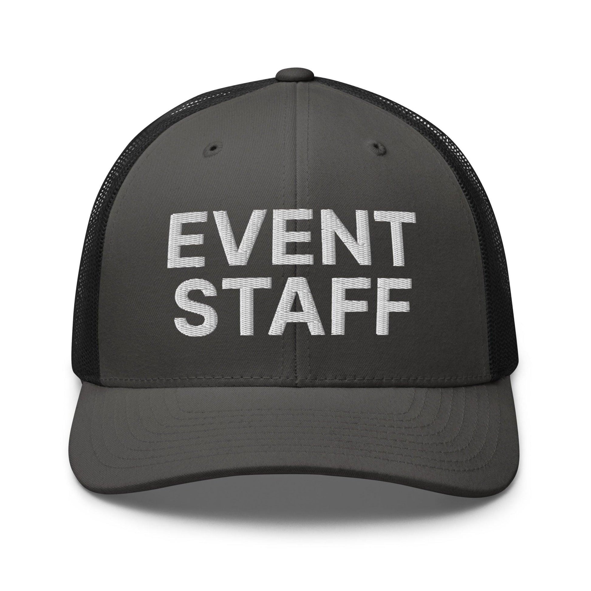 Event Staff Work Block Embroidered Mesh Trucker Hat - Charcoal/ Black