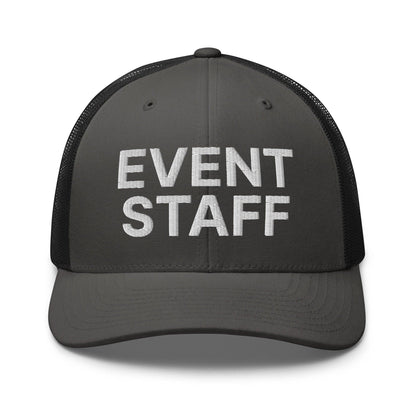 Event Staff Work Block Embroidered Mesh Trucker Hat - Charcoal/ Black