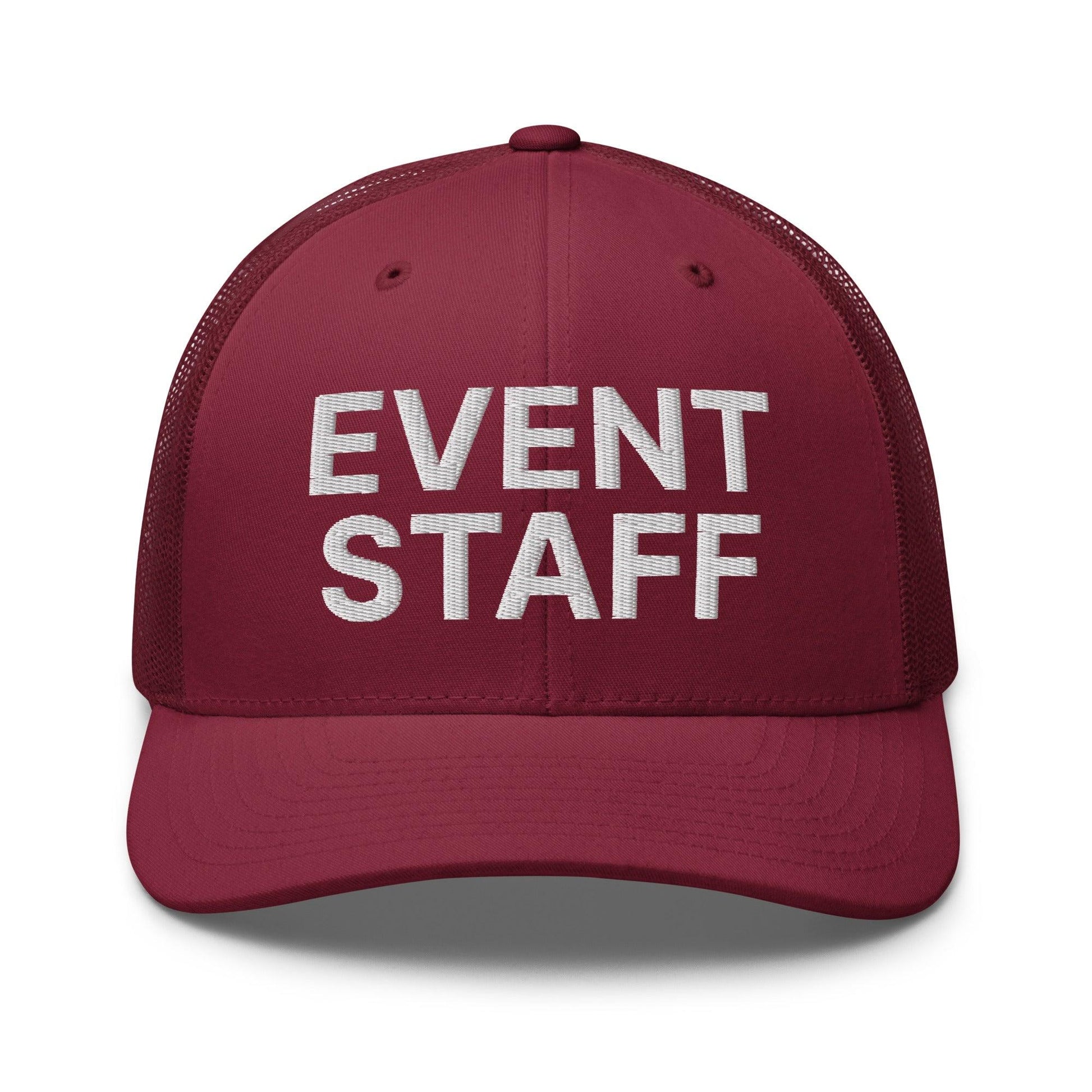 Event Staff Work Block Embroidered Mesh Trucker Hat - Cranberry