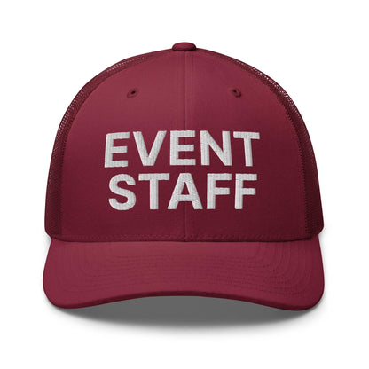 Event Staff Work Block Embroidered Mesh Trucker Hat - Cranberry