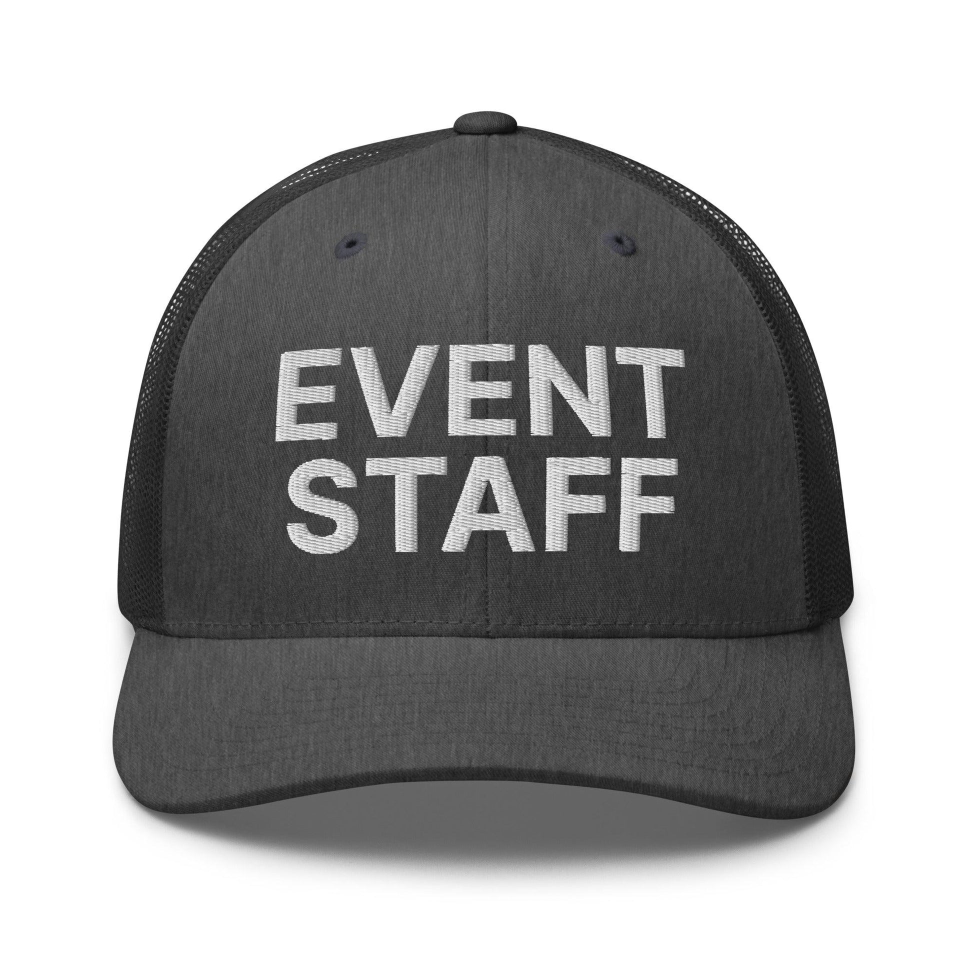 Event Staff Work Block Embroidered Mesh Trucker Hat - Dark Heather Gray