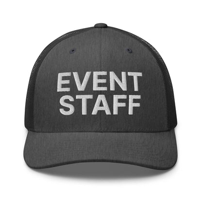Event Staff Work Block Embroidered Mesh Trucker Hat - Dark Heather Gray