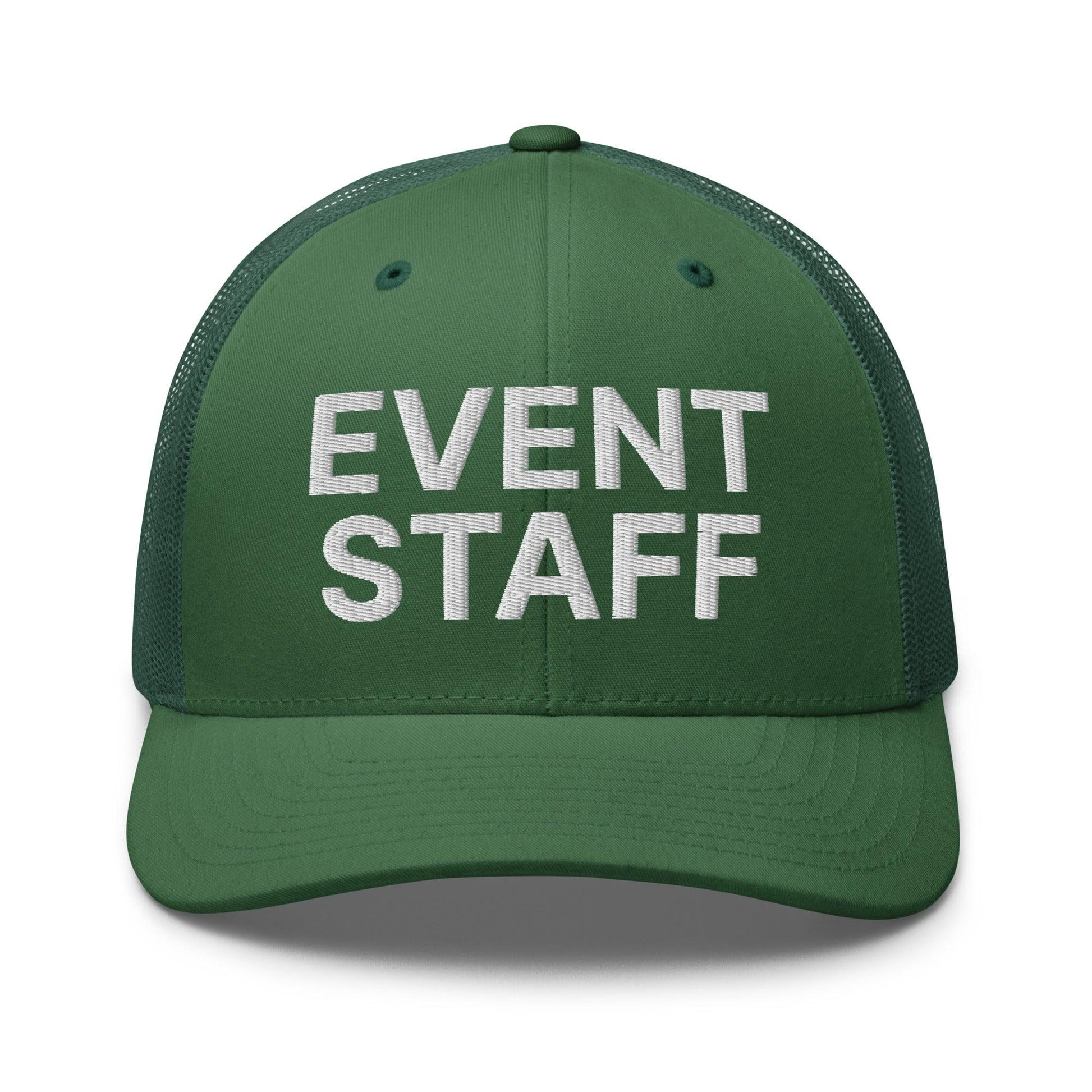 Event Staff Work Block Embroidered Mesh Trucker Hat - Evergreen