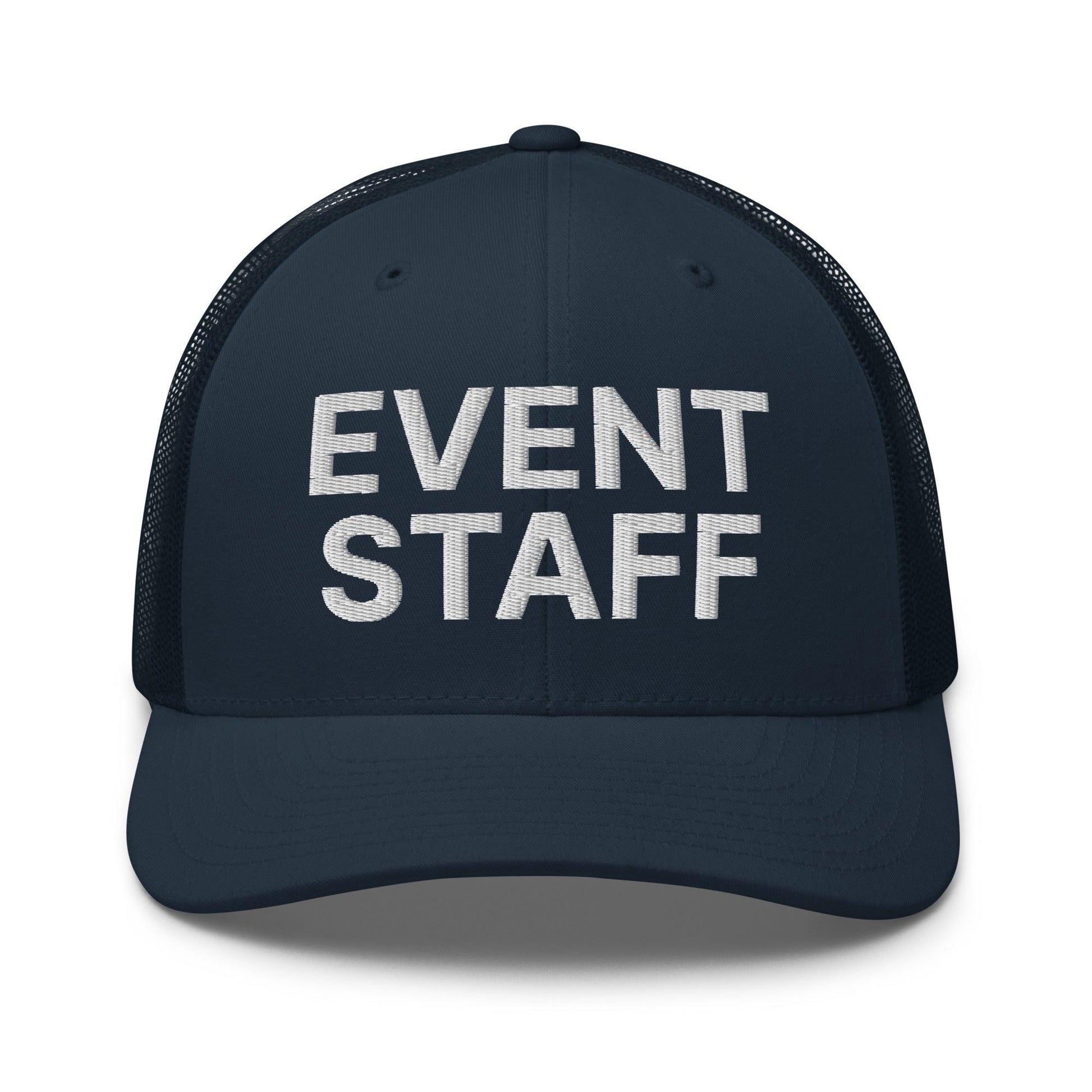 Event Staff Work Block Embroidered Mesh Trucker Hat - Navy