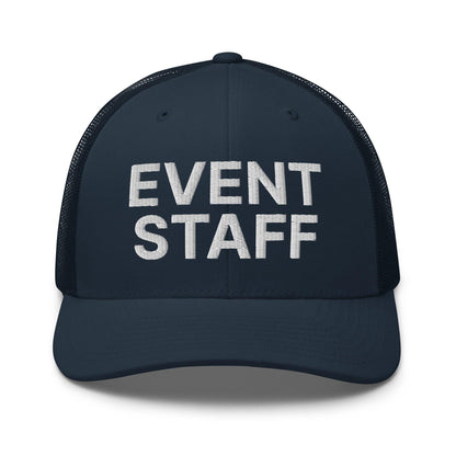 Event Staff Work Block Embroidered Mesh Trucker Hat - Navy
