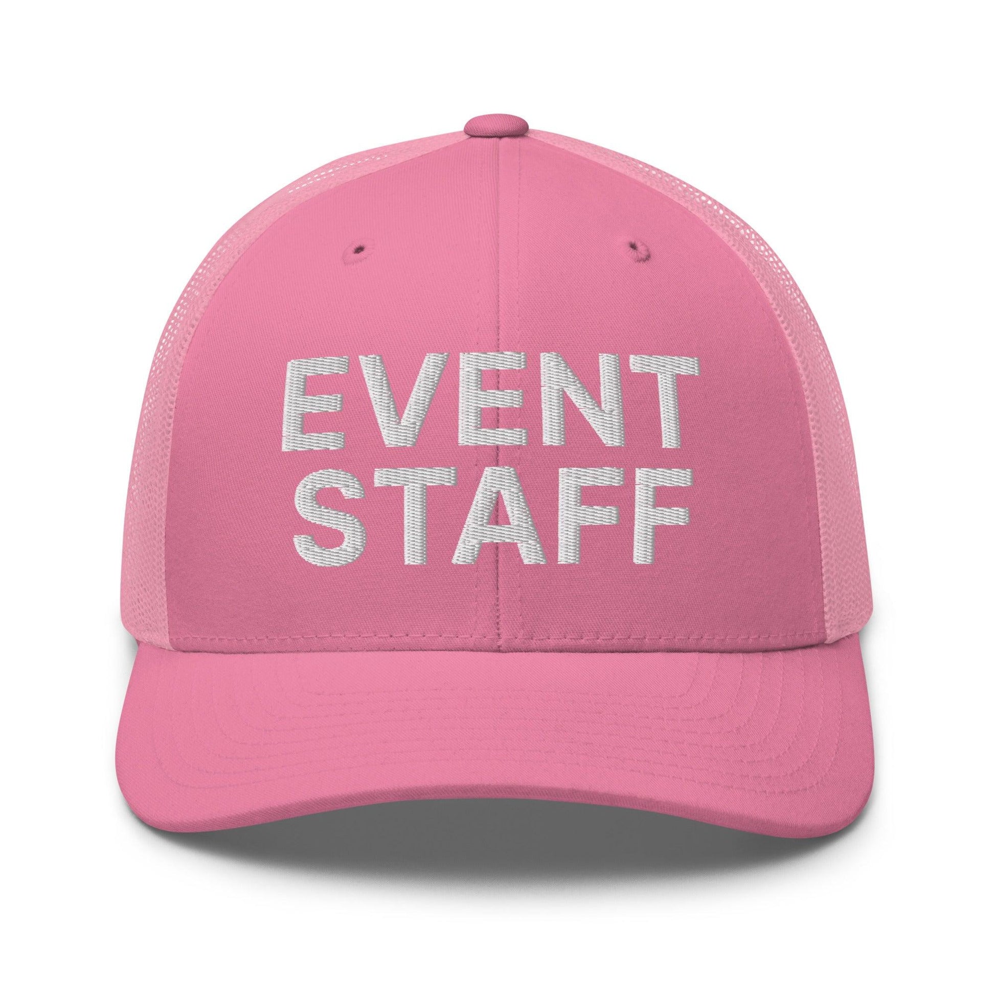 Event Staff Work Block Embroidered Mesh Trucker Hat - Pink