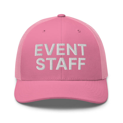 Event Staff Work Block Embroidered Mesh Trucker Hat - Pink