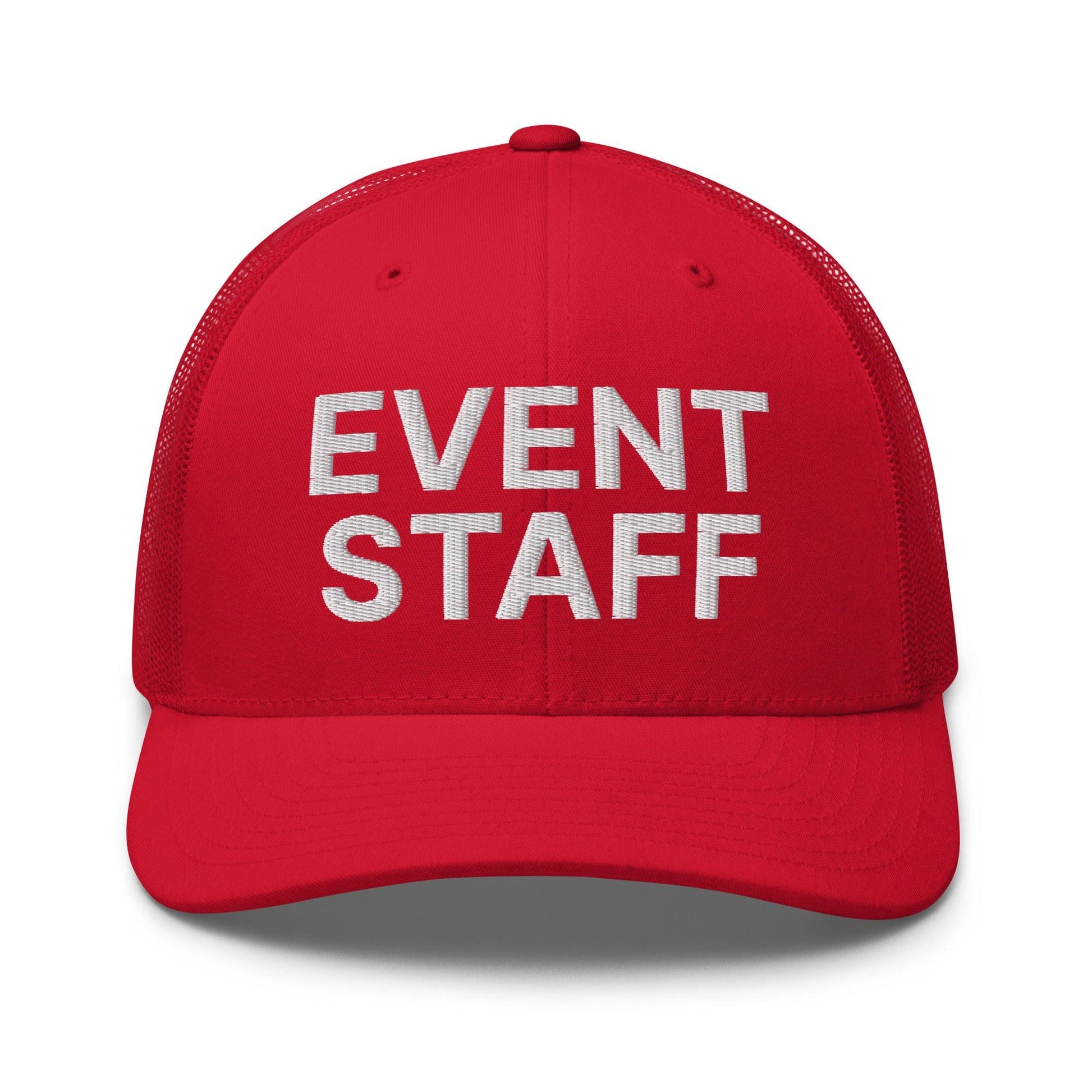 Event Staff Work Block Embroidered Mesh Trucker Hat - Red