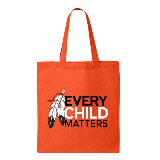 Orange tote bag featuring Every Child Matters and Orange Shirt Day design