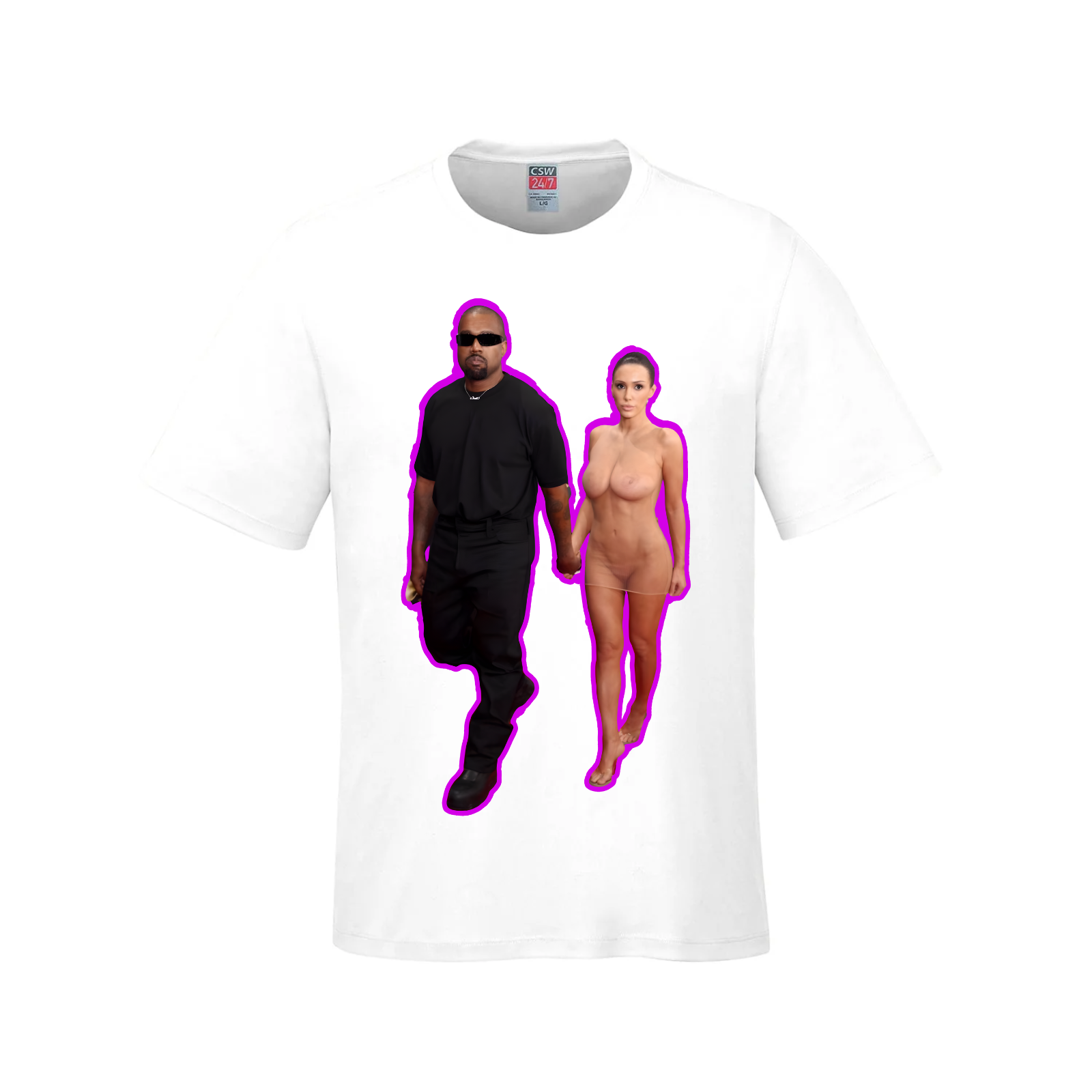 Exit in Style: Ye & Bianca - Hot Pink Outline T-Shirt - White / Small