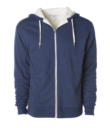 EXP90SHZ - Unisex Heavyweight Sherpa Lined Heather Zip Hood - Navy / XS - ZIPS