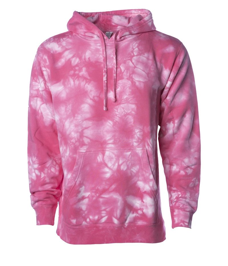 PRM4500TD - Unisex Midweight Tie Dye Hooded Pullover - Pink / XS - HOODIES