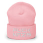 F*ck Nazis Elon Musk Embroidered Cuffed Knit Beanie - Baby Pink