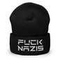F*ck Nazis Elon Musk Embroidered Cuffed Knit Beanie - Black