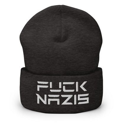 F*ck Nazis Elon Musk Embroidered Cuffed Knit Beanie - Dark Grey