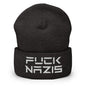 F*ck Nazis Elon Musk Embroidered Cuffed Knit Beanie - Dark Grey