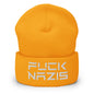 F*ck Nazis Elon Musk Embroidered Cuffed Knit Beanie - Gold