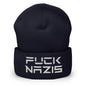 F*ck Nazis Elon Musk Embroidered Cuffed Knit Beanie - Navy