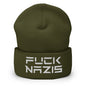F*ck Nazis Elon Musk Embroidered Cuffed Knit Beanie - Olive