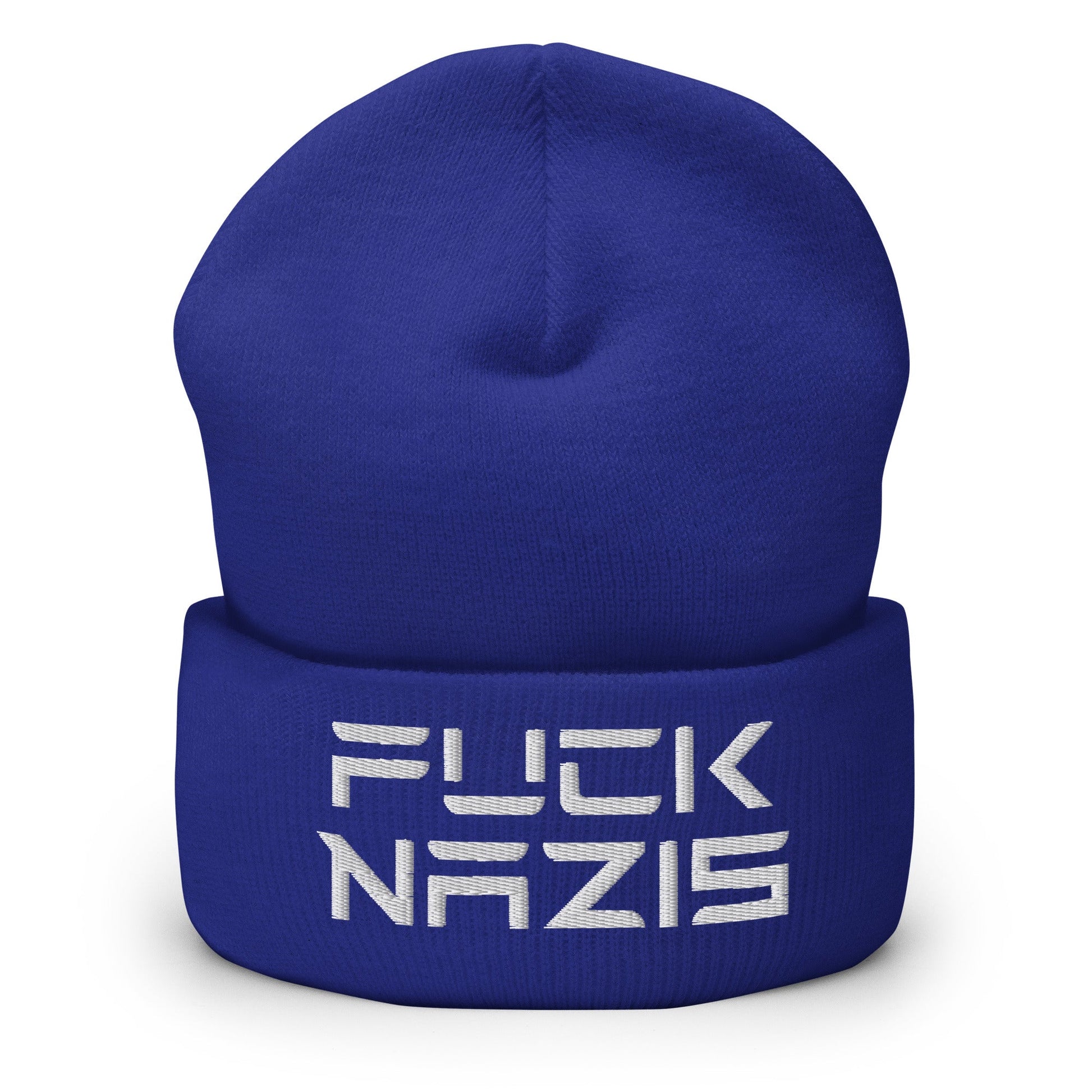 F*ck Nazis Elon Musk Embroidered Cuffed Knit Beanie - Royal