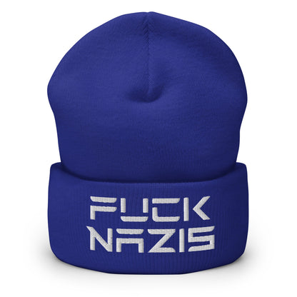 F*ck Nazis Elon Musk Embroidered Cuffed Knit Beanie - Royal